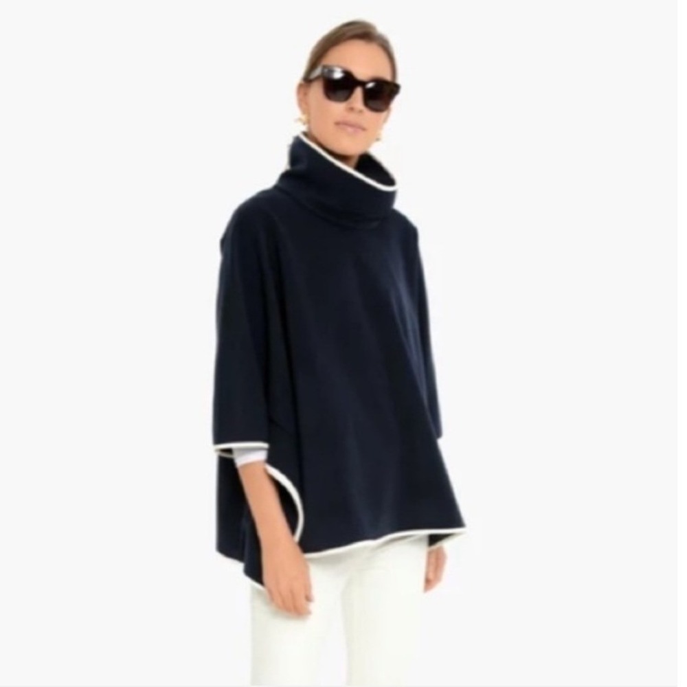 Tuckernuck Piper Poncho Mockneck Preppy Classic OS Womens Navy Blue - Picture 3 of 9